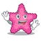 Waving pink starfish in the cartoon shape