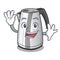 Waving plastic electric kettle isolated on cartoon
