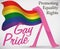 Waving Rainbow Flag and Pink Lambda Symbol for Gay Pride, Vector Illustration