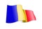 Waving Romania flag on white background.