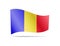 Waving Romania Flag on white. Flag in the Wind.