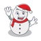 Waving snowman character cartoon style