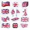 Waving UK flag england british patriotic national symbol of Great Britain different style vector illustration.
