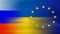Waving Ukraine, EU and Russia Flag, ready for seamless loop