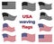 Waving USA national flag set vector black and white and color