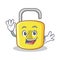 Waving yellow lock character mascot