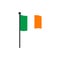 Wavy ireland flag vector illustration with flagpole isolated on white