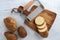 wavy knife for curly slicing vegetables. Potato slices on a cutting board. View from above