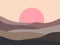 Wavy landscape in a minimalistic style. Sunset landscape with hills. Red sun. Boho decor for prints, posters and interior design.
