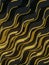 Wavy pattern with diagonal gold glowing lines on dark plastic surface 3d render