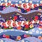 Wavy seamless patchwork pattern with daisies, roses, hibiscus, clematis, tulips, cosmos flowers in country style. Cute print