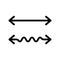Wavy and straight double arrow. Thick linear icon. 2 side arrows for illustration of horizontal stretching or squeezing. Black