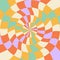 Wavy swirl psychedelic groovy pattern. 1970 trippy curvy checkered grid. 70s vibe square background