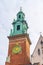 Wawel hill with cathedral and castle in Krakow. Clock tower