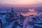 Wawel Royal Castle in winter. Snow on roofs of Wawel castle cathedral and Vistula river