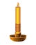 Wax candle with ceramic candlestick. Wax yellow decorated burning candle - vector full color picture. Environmentally friendly mat