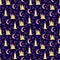 Wax candle and crescent seamless pattern. Burning wax light