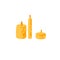 Wax candles with flames. Aroma candlelights in doodle style. Cute trendy aromatic light decor of different shapes and