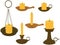 Wax candles on old vintage candlesticks collection vector illustration