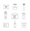 Wax hair removal and shaving tools set, black line vector illustration isolated.