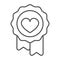 Wax seal with heart and ribbons thin line icon, dating concept, medal with heart vector sign on white background