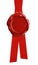 Wax seal or signet with red ribbon isolated