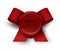 Wax stamp. Realistic red seal and textured ribbon. 3D round imprint with lettering. Old-fashioned label template. Retro