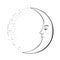 Waxing Crescent Moon with a face of handsome young man. Hand drawn vector illustration in vintage style