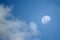 A waxing gibbous daytime moon in the evening sky