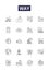 Way line vector icons and signs. Method, Journey, Avenue, Means, Road, System, Process, Course outline vector
