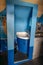 WC of a Dakota DC-3 passenger plane with a blue interior that flew the Lisbon/Lourenço Marques route in the 60s and 70s. TAP