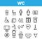 WC, Public Bathroom, Toilet Vector Linear Icons Set