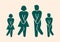 Wc restroom bathroom icon template. Male female family toilet indicating sign symbol. Funny green people isolated on light