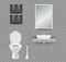 WC room. Realistic toilet, sink and mirror isolated on transparent background. Vector elements restroom and bathroom