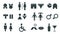 Wc symbols for man and woman, disabled person toilet icon. Male and female pictogram bathroom sign design with lips and