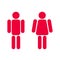 Wc symbols, robot red restroom men and women signs vector.