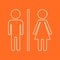 WC, toilet neon vector icon . Men and women sign for restroom on