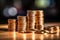 Wealth Accumulation Coins Stacked on Table with Bokeh Background, Illustrating the Concept of Financial Prosperity. created with