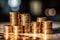 Wealth Accumulation Coins Stacked on Table with Bokeh Background, Illustrating the Concept of Financial Prosperity. created with