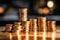 Wealth Accumulation Coins Stacked on Table with Bokeh Background, Illustrating the Concept of Financial Prosperity. created with