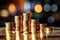 Wealth Accumulation Coins Stacked on Table with Bokeh Background, Illustrating the Concept of Financial Prosperity. created with