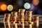 Wealth Accumulation Coins Stacked on Table with Bokeh Background, Illustrating the Concept of Financial Prosperity. created with