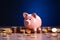 Wealth accumulation Golden coins enhance a pink piggy bank