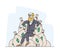 Wealth and Prosperity. Rich Male Character Sitting on Pile of Sacks with Dollars. Successful Business Man with Money