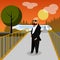 Wealthy Man in Airport Flat Vector Illustration