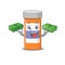 A wealthy pills drug bottle cartoon character having much money on hands
