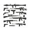 Weapon collection different military automatic gun shot machines silhouette police bullet vector.