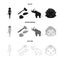 Weapon, hammer, elephant, mammoth .Stone age set collection icons in black,monochrome,outline style vector symbol stock