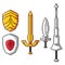 Weapon and shield icon set. Vector illustration decorative design