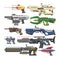 Weapon vector blaster laser gun with futuristic handgun and raygun of aliens in space illustration set of child pistols